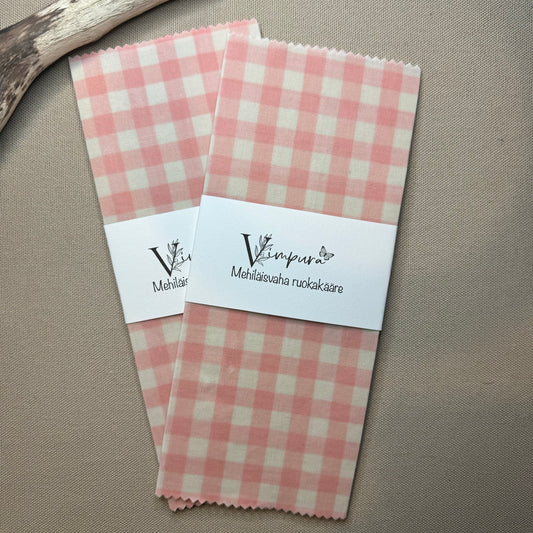 Mehiläisvaha ruokakääre, ruutu vaaleanpunainen
